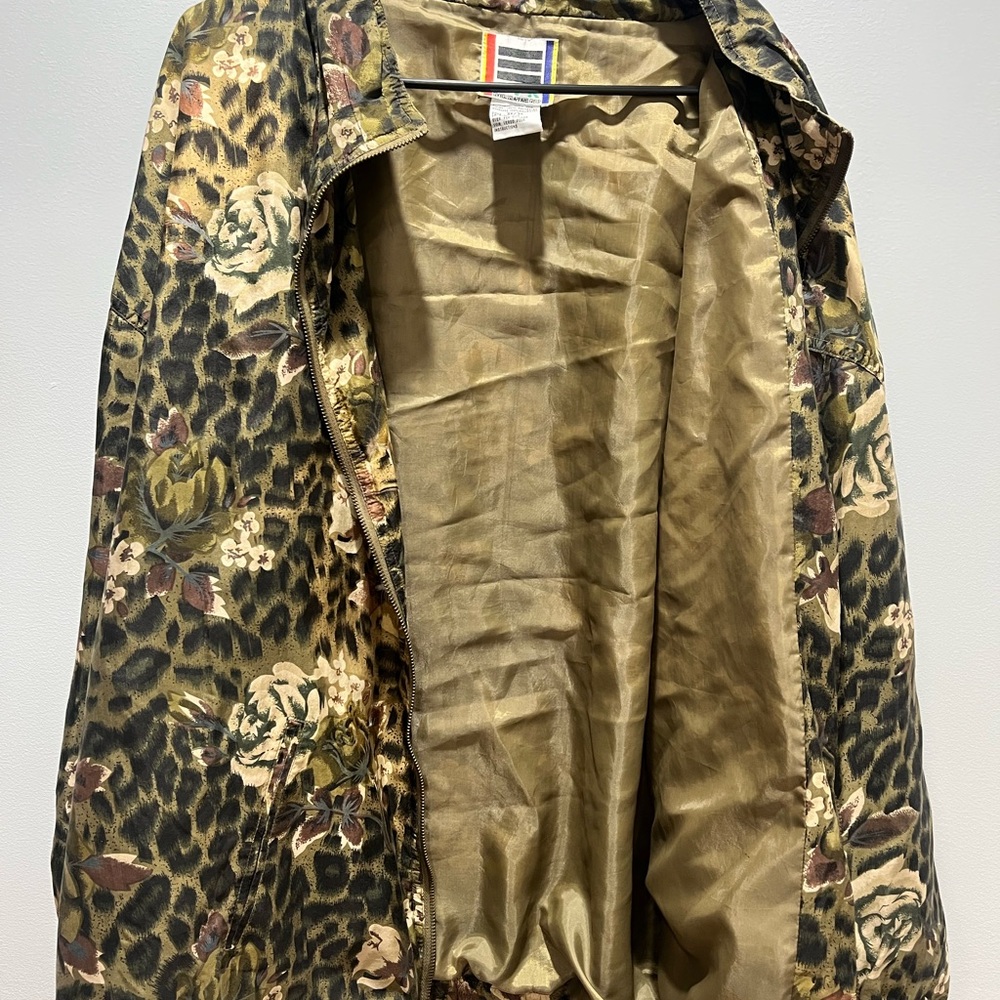 Vintage leopard print 80s 100% silk‎ bomber oversize jacket Size 3X - Picture 6 of 9